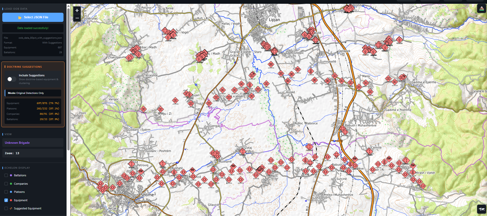 Known Unknown view showing missing equipment with dashed indicators